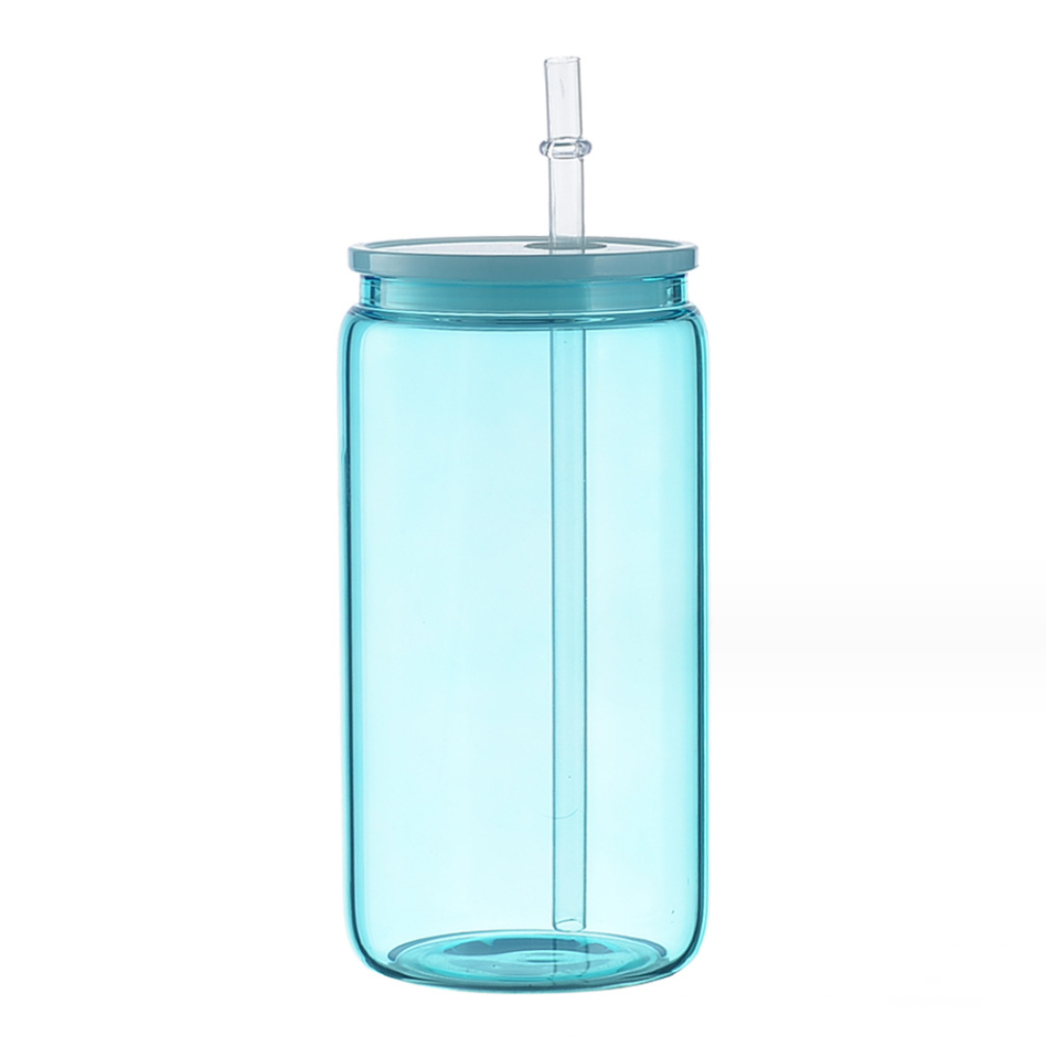 Sublimation Colorful Plastic Lid Glass Cup Transparent High Borosilicate 16OZ Mason Cup