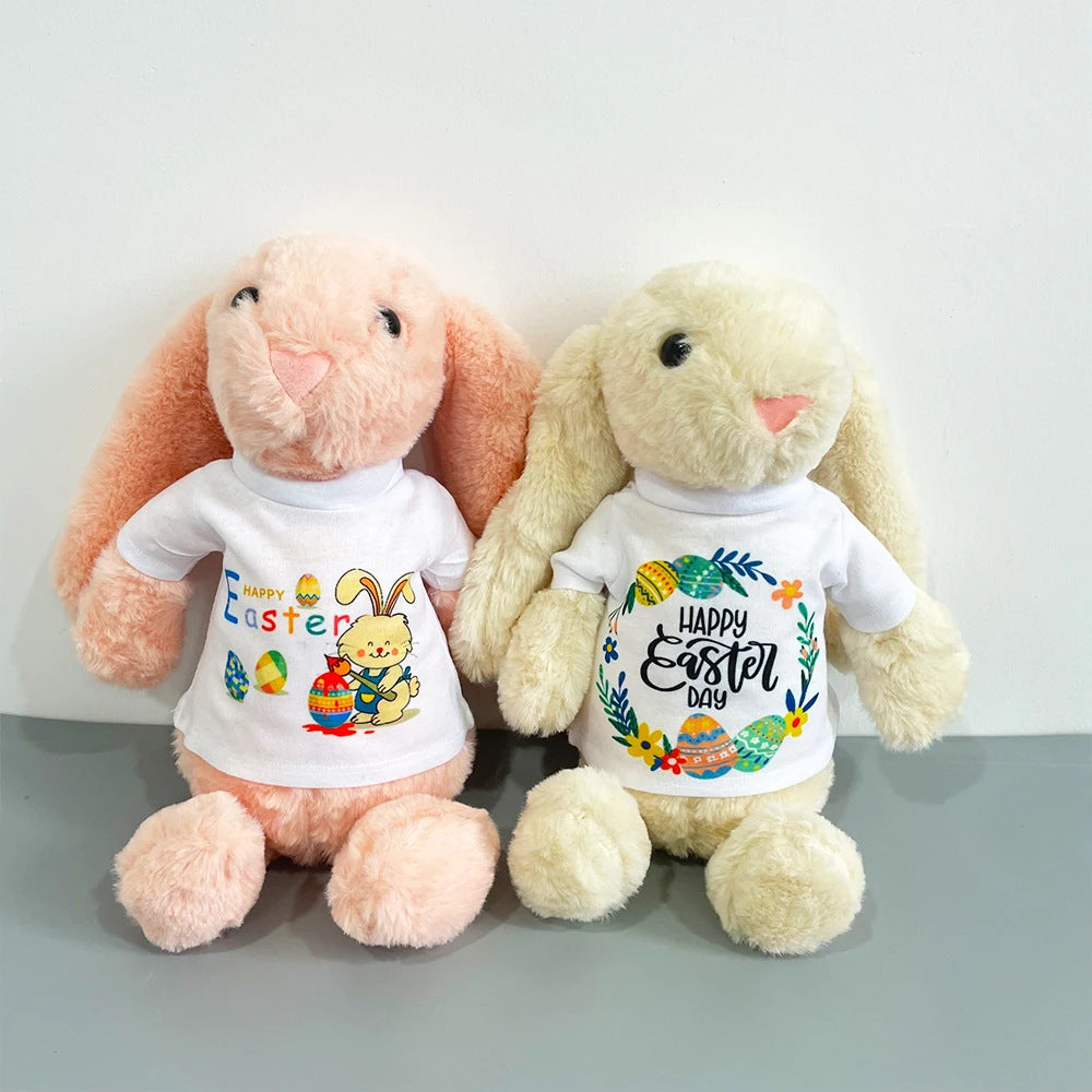 Sublimation Blank Easter Bunny Plush with Removable T-Shirt, 12" Long Ear Rabbit Stuffed Animal, DIY Heat Transfer Bunny Toy for Easter Gifts