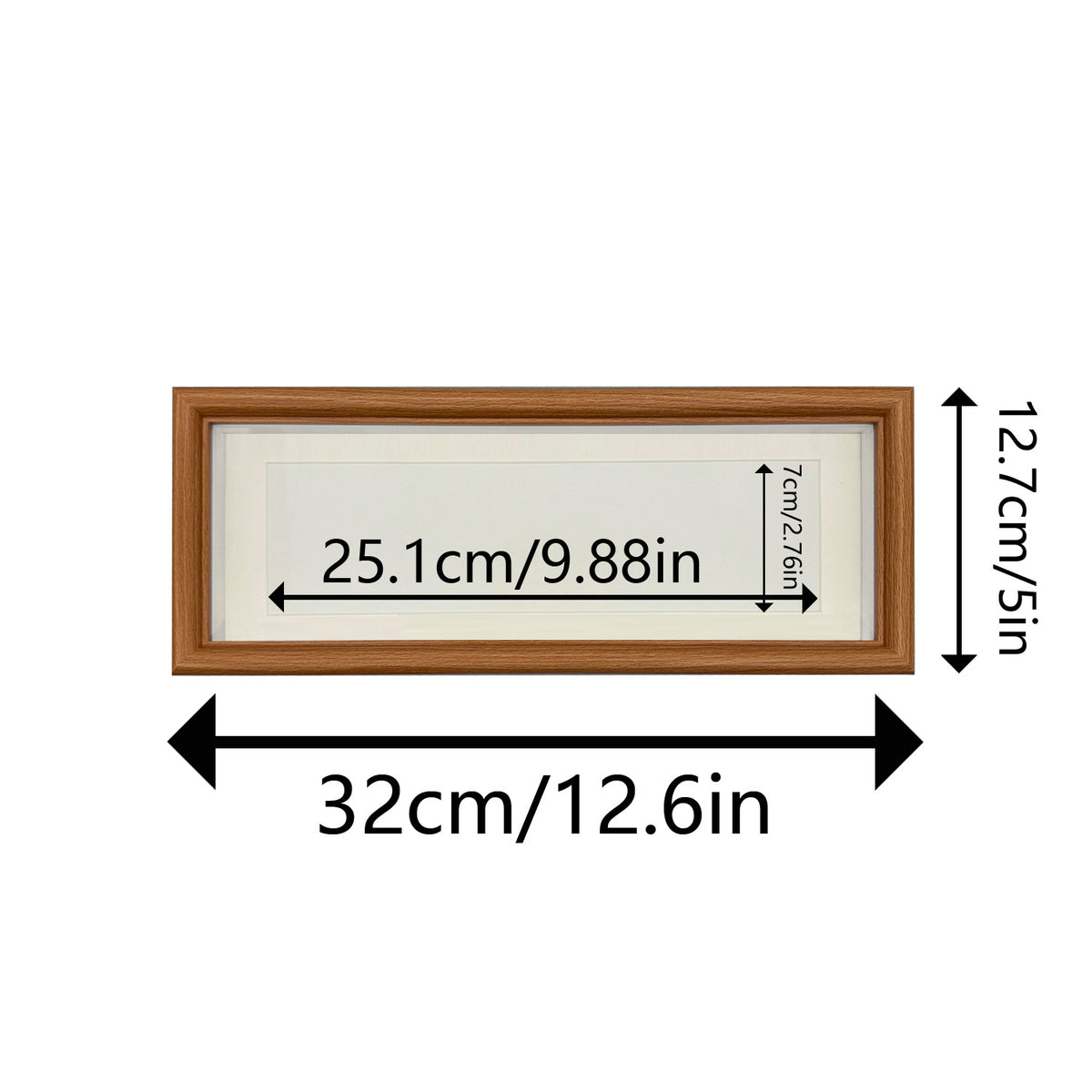 Walnut wood rectangular frame dimensions and display area
