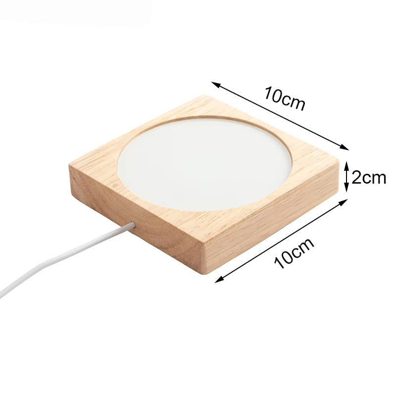 Sublimation Blank Wooden LED Night Light - USB Powered Heat Transfer Base with PET Sheet, DIY Custom (Round & Square)