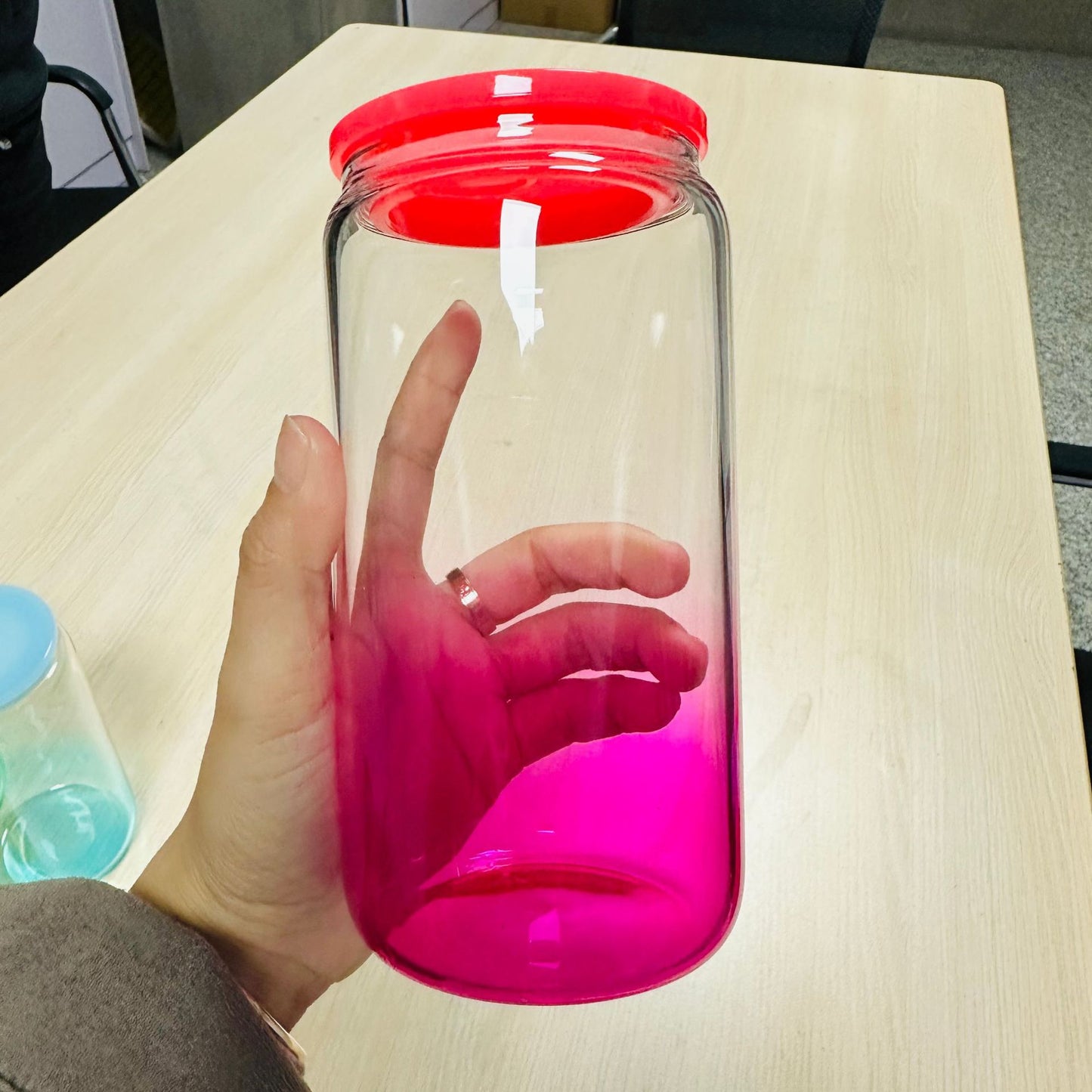 16oz glass clear color cans for sublimation with color lids or bamboo lids