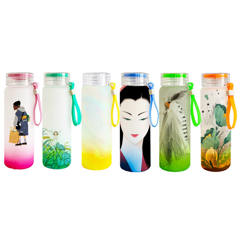 17oz500ml frosted gradient color colored blank sublimation heat transfer printing with lid leak proof gradient color changing glass bottle