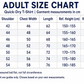 Adult T-shirt size chart: garment measurements in cm and reference body weight in kg