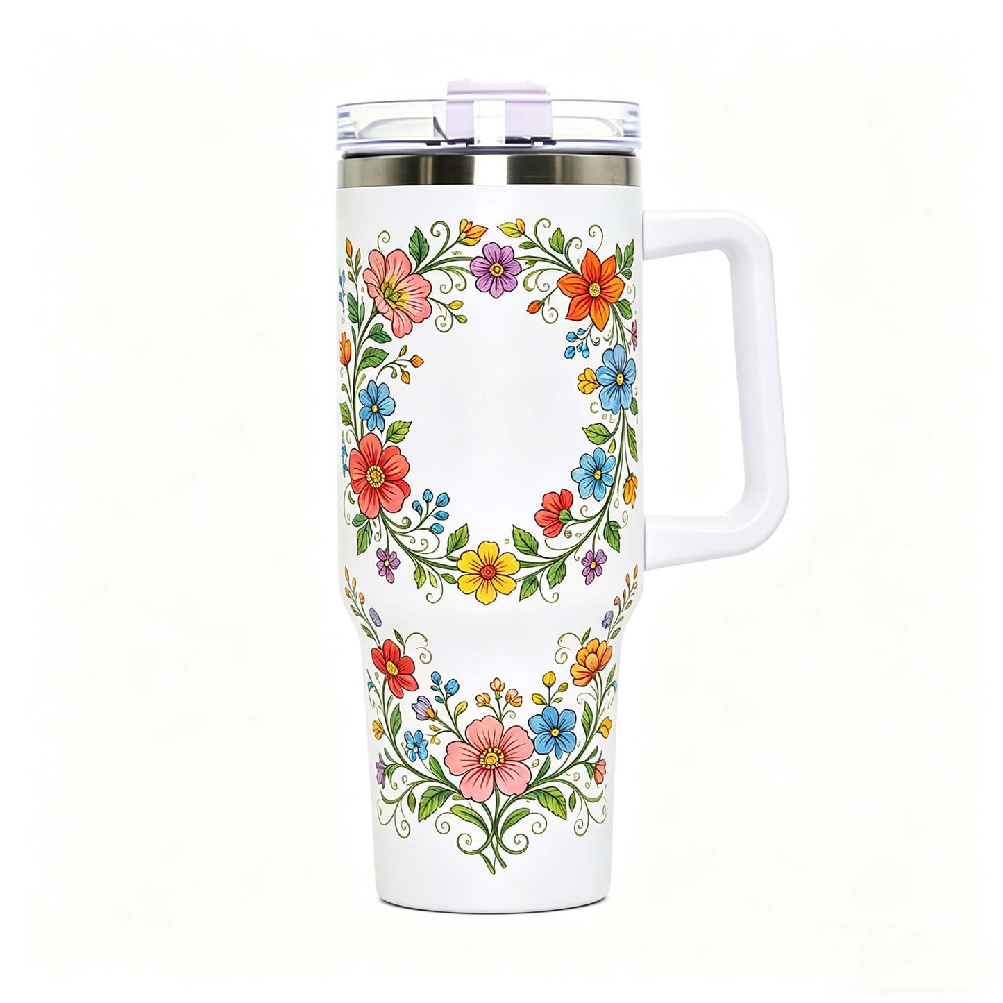 wholesale 40oz Sublimation Blanks: White Insulated Tumbler with Handle & Straw