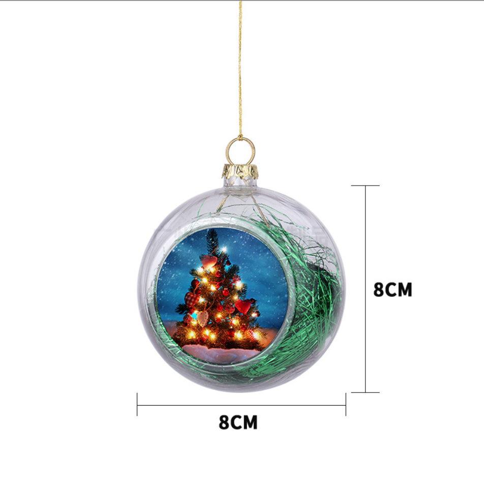 8cm Sublimation Blank 6 color flocculent transparent plastic Christmas ball ornaments