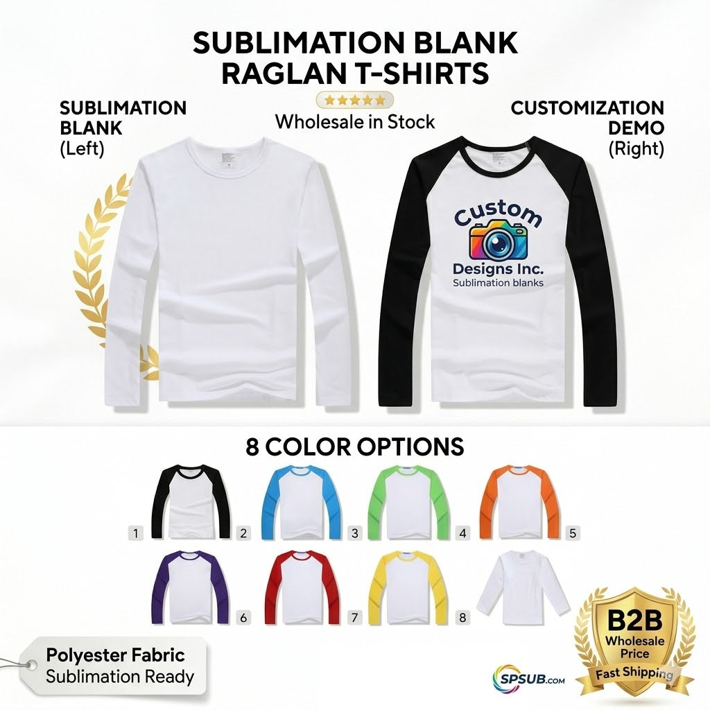 Sublimation Blank Long Sleeve T Shirt Color Sleeves high quality for adults and Kids