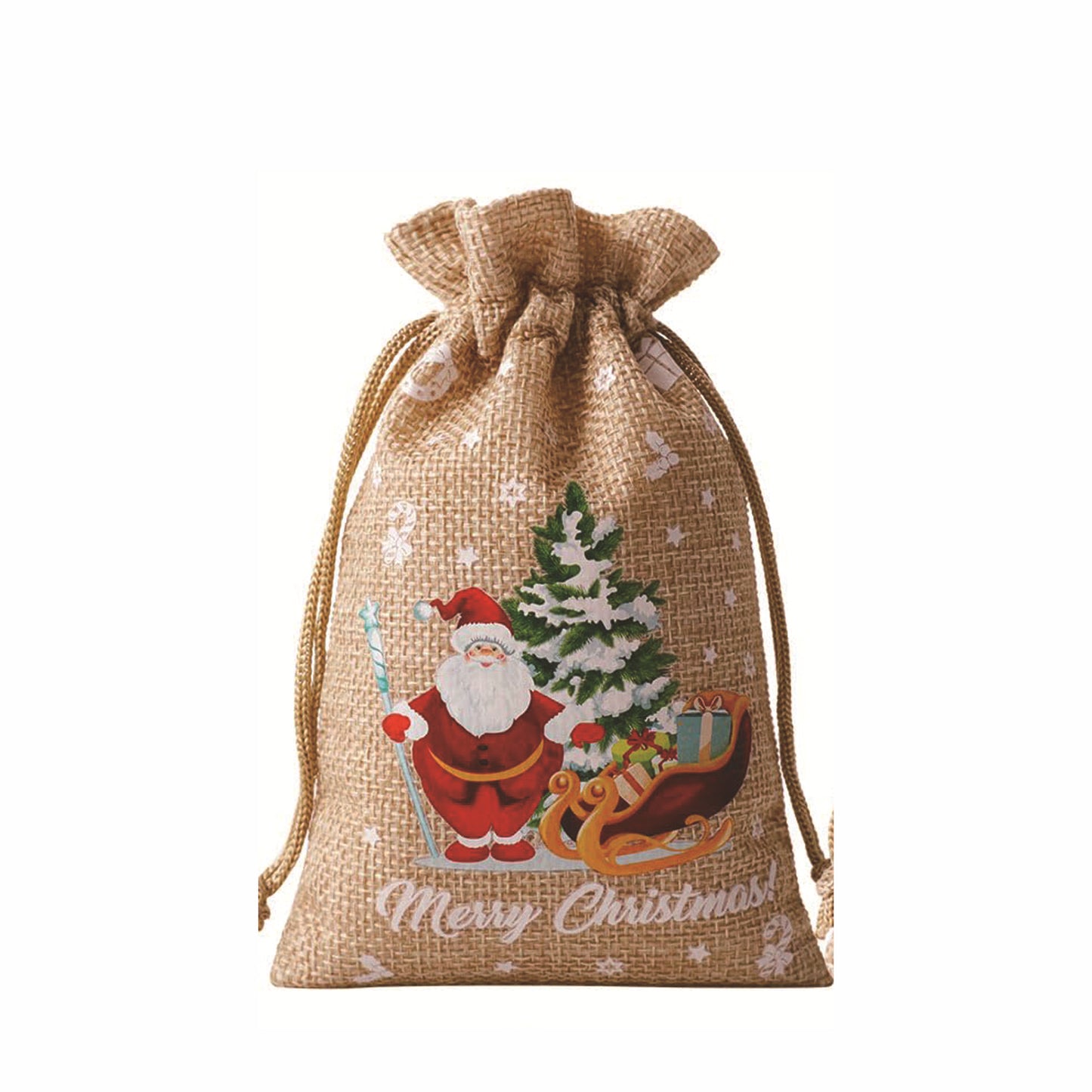linen/cotton color Printed santa sacks in small 2 sizes 6 designs