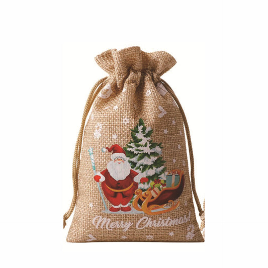 linen/cotton color Printed santa sacks in small 2 sizes 6 designs
