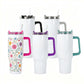 40oz Sublimation Blank Tumbler with Color Handle & Straw - White Glossy wholesale