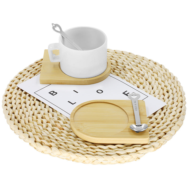 Blank Coffee cup for Sublimaiton with Bamboo base and metal spoon