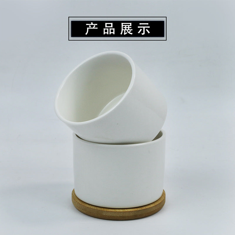 Sublimation blank Ceramic Plant Pot include bamoo base