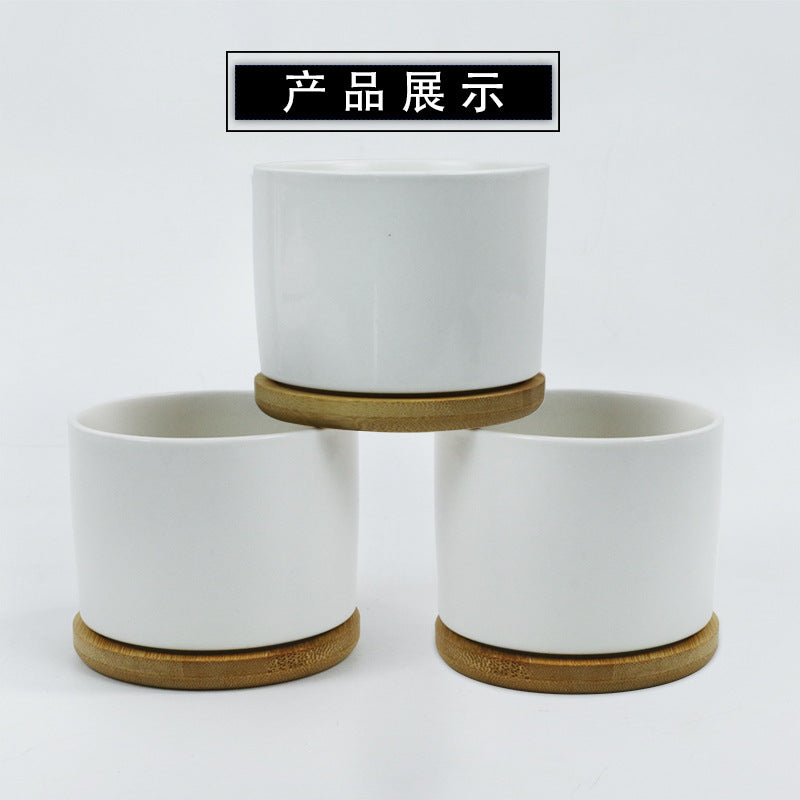 sublimation plant pot blanks Sublimation blank Ceramic Plant Pot include bamoo base