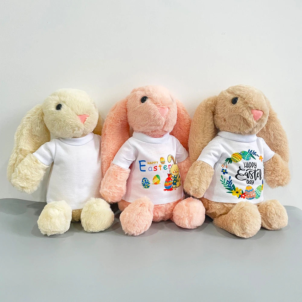 Sublimation Blank Easter Bunny Plush with Removable T-Shirt, 12" Long Ear Rabbit Stuffed Animal, DIY Heat Transfer Bunny Toy for Easter Gifts