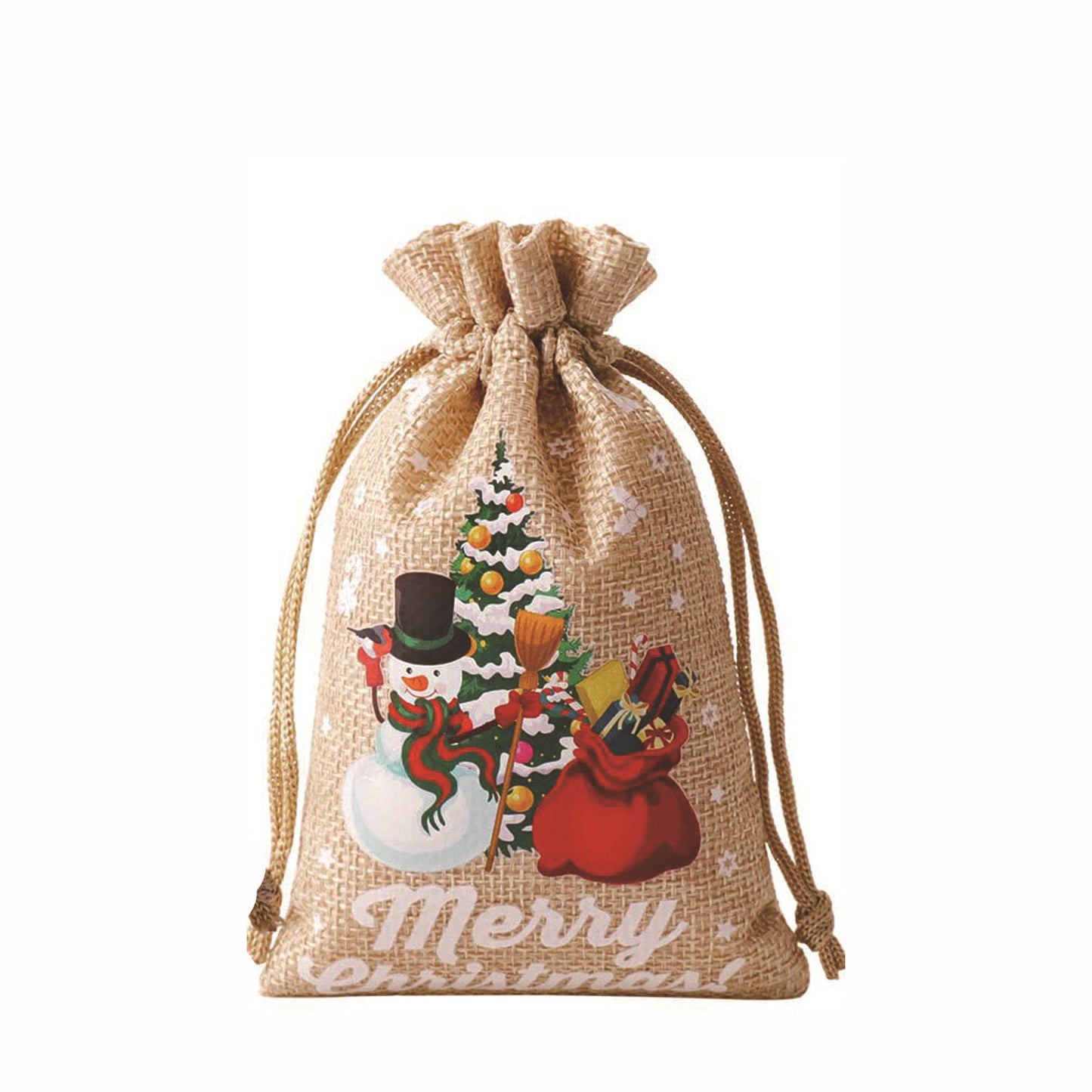 linen/cotton color Printed santa sacks in small 2 sizes 6 designs