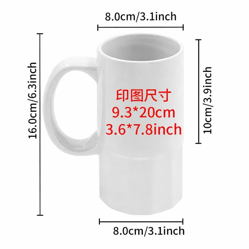 Sublimation Blank White Ceramic Mug - 530ml Large Capacity Beer Mug, Heat Transfer Blank