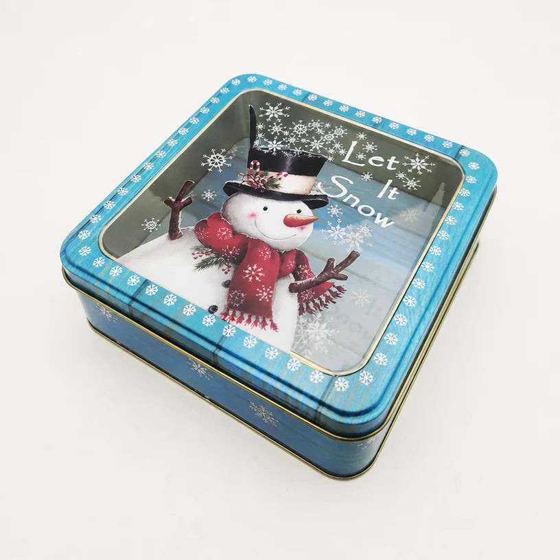 Christmas Tin Box with Window Lid | Printed Metal Gift Tin, 12 Festive Designs - Not a Sublimation Blank