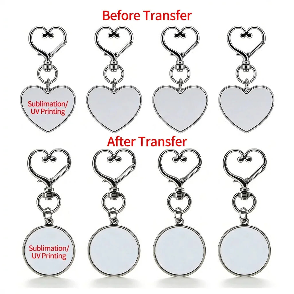 Sublimation Heart & Round Blank Metal Keychain - Custom Rotatable Pendant
