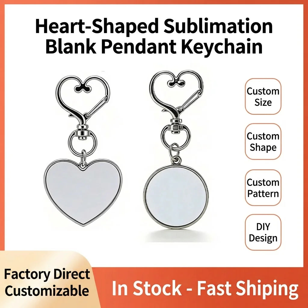 Sublimation Heart & Round Blank Metal Keychain - Custom Rotatable Pendant