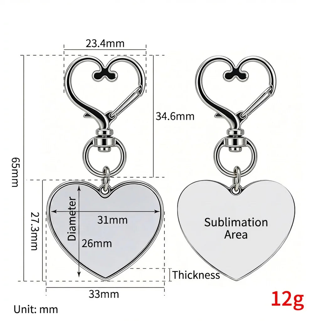 Sublimation Heart & Round Blank Metal Keychain - Custom Rotatable Pendant