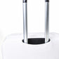 Top view of the white luggage cover showing the opening for the telescopic handle