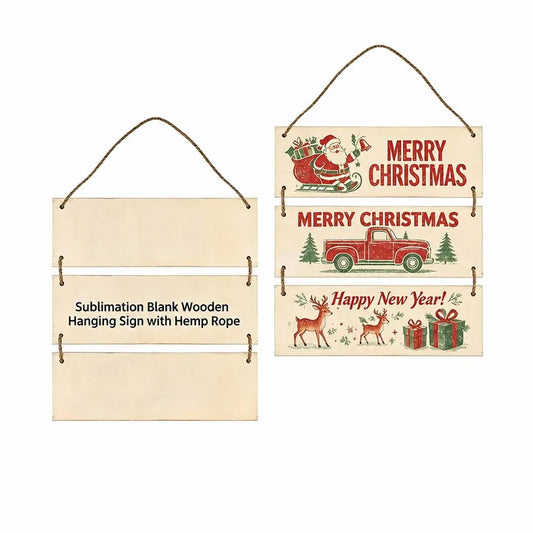 Sublimation Blank Wooden Door Hanger - 3-Tier Basswood Sign with Hemp Rope, DIY Double-Sided Printing