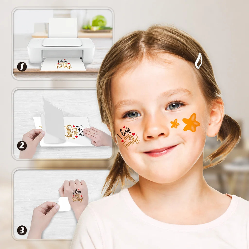 Child wearing a temporary tattoo applied with the printable tattoo paper