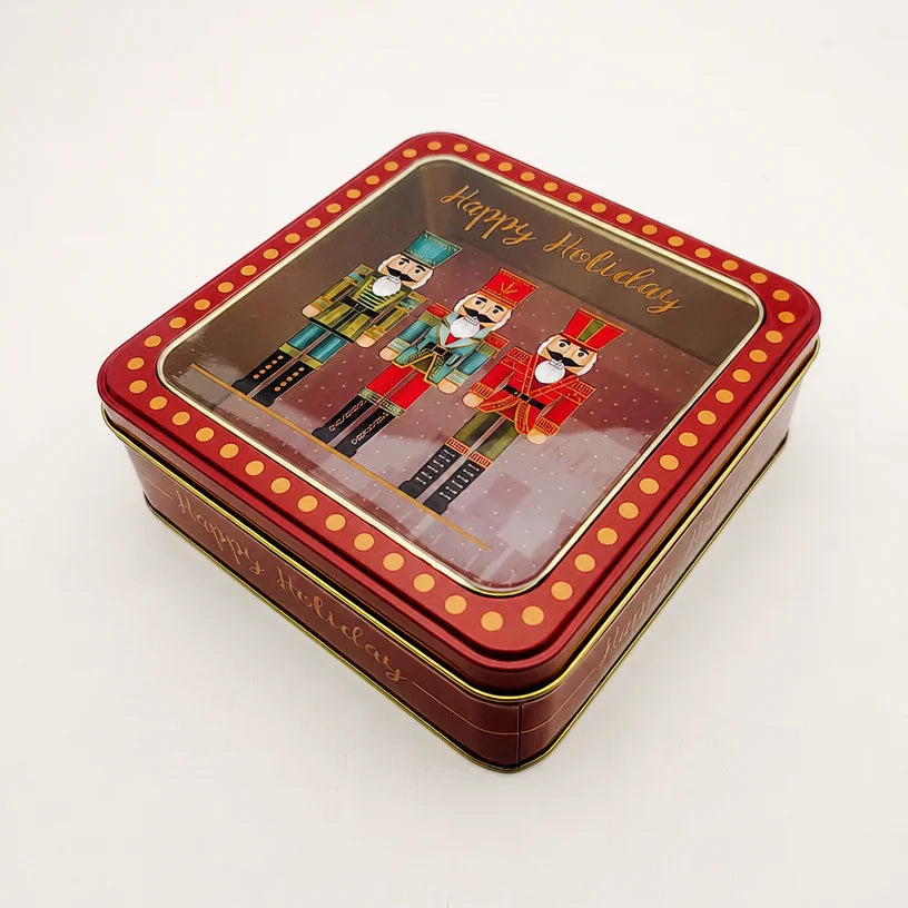Christmas Tin Box with Window Lid | Printed Metal Gift Tin, 12 Festive Designs - Not a Sublimation Blank