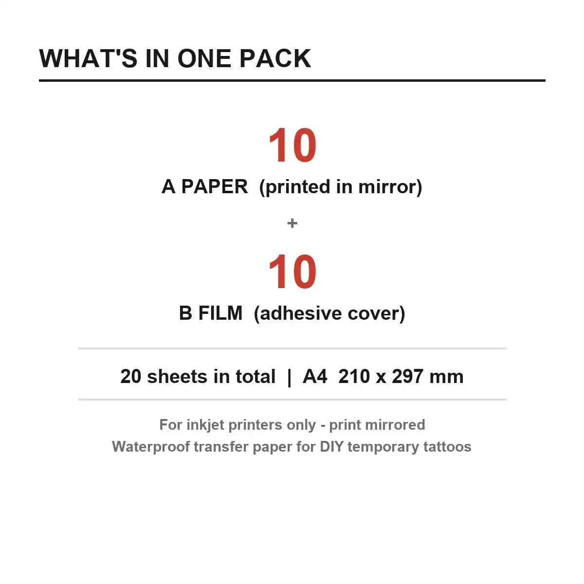 What is in one pack: 10 A paper plus 10 B film, 20 A4 sheets total