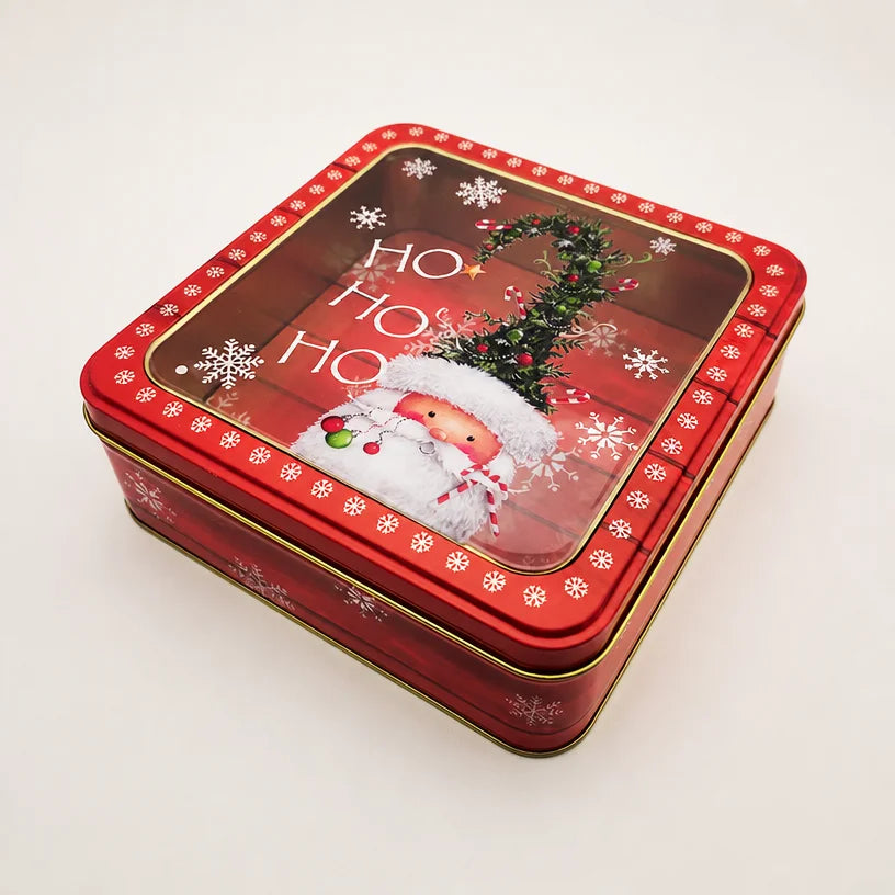 Christmas Tin Box with Window Lid | Printed Metal Gift Tin, 12 Festive Designs - Not a Sublimation Blank
