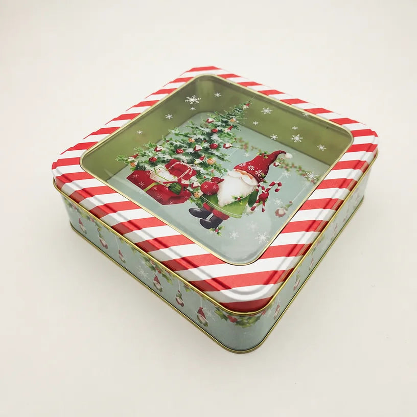 Christmas Tin Box with Window Lid | Printed Metal Gift Tin, 12 Festive Designs - Not a Sublimation Blank