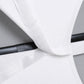 Hook-and-loop flap and elastic band on the white luggage cover