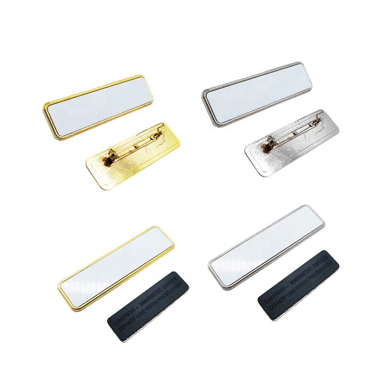 Sublimation Blank Metal Name Badge - Gold & Silver (Magnetic or Pin)