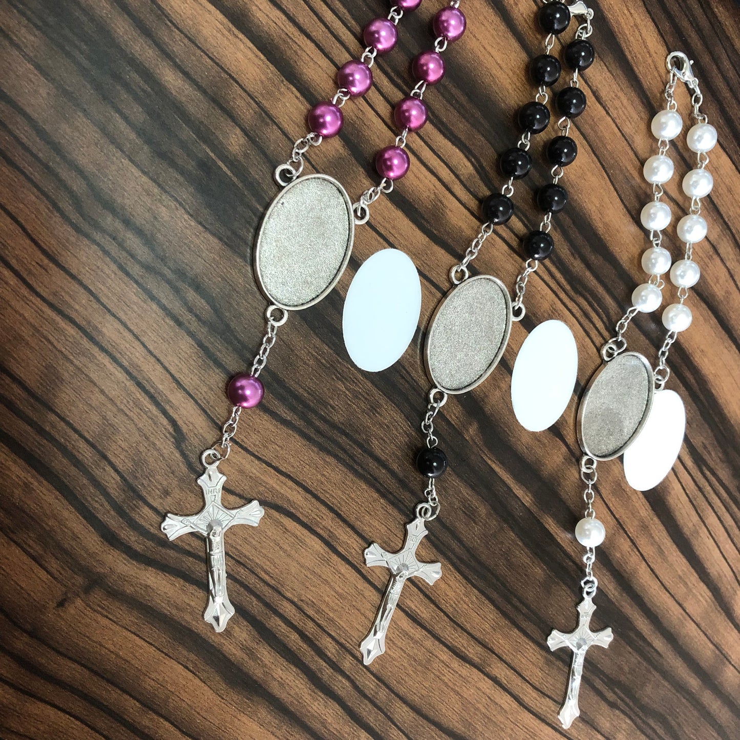 Hot sell Rosary Beaded Bracelet Sublimation Blanks White ABS Pear Jesus Christ Maria Cross Bracelet