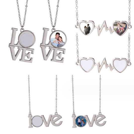 Sublimation Blank  LOVE Letter Heart Shape Necklace for Valentine's Day