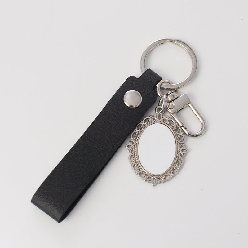 Sublimation Blank Keychains - DIY PU Leather & Rope Strap Bag Charm Keyring with Photo Frame, Heat Transfer Custom