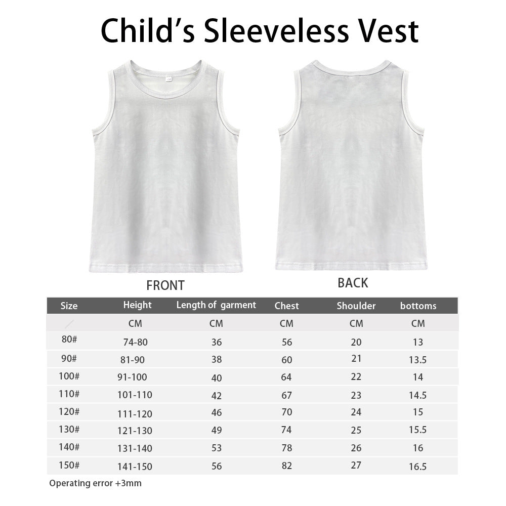 Sublimation  Blank  Kids  Vest in 8 sizes