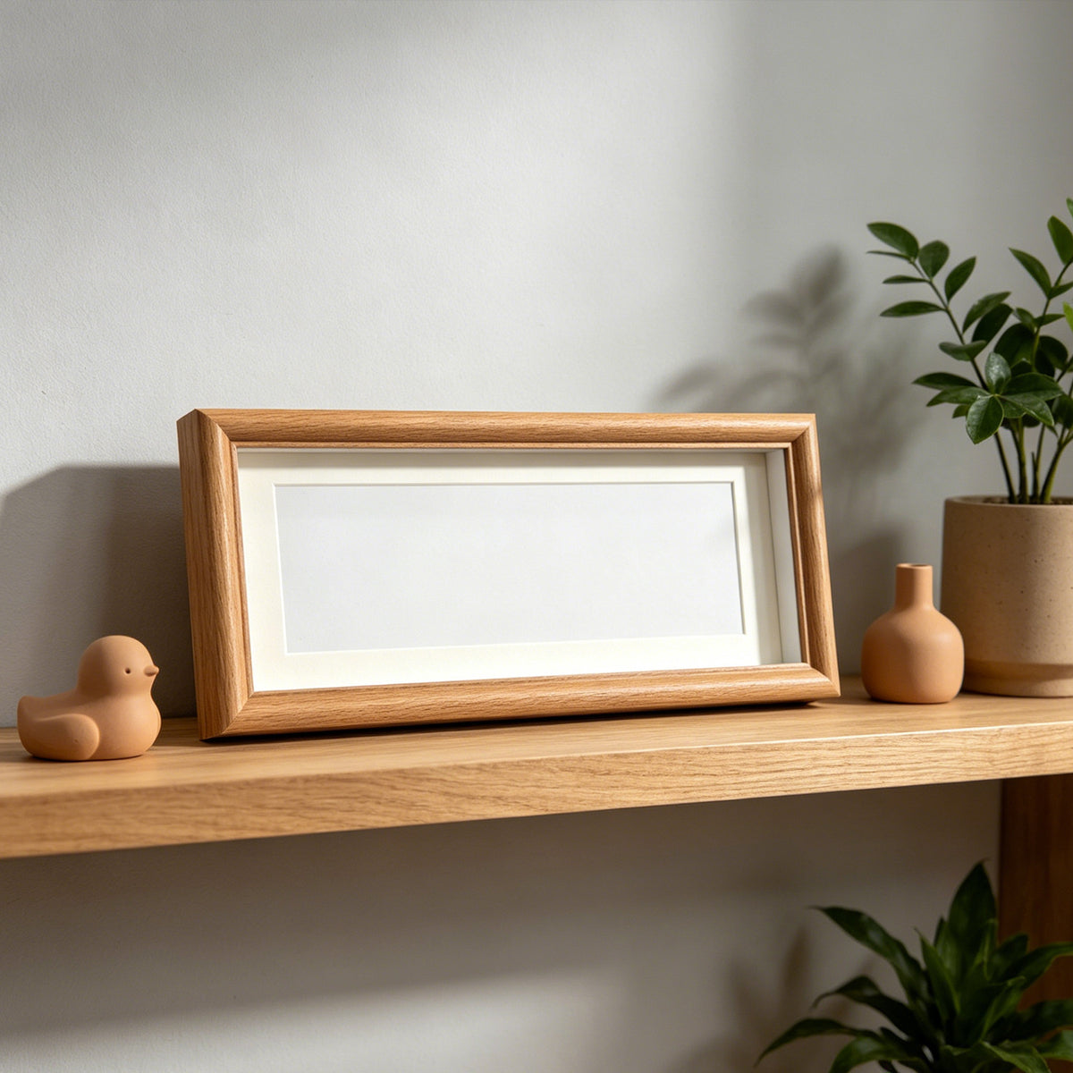 Walnut wood rectangular frame on a console