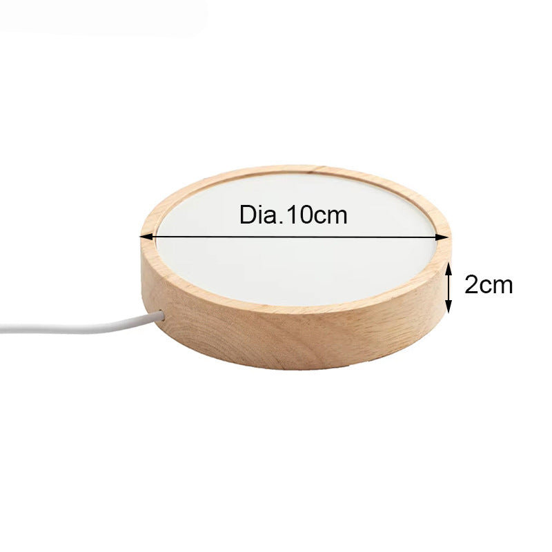 Sublimation Blank Wooden LED Night Light - USB Powered Heat Transfer Base with PET Sheet, DIY Custom (Round & Square)