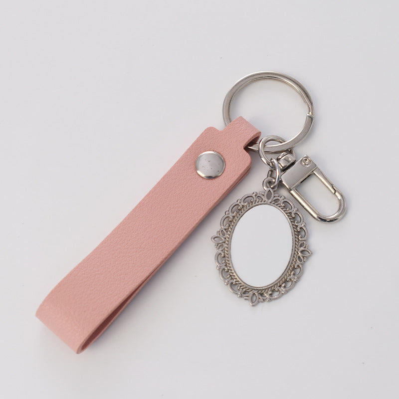 Sublimation Blank Keychains - DIY PU Leather & Rope Strap Bag Charm Keyring with Photo Frame, Heat Transfer Custom