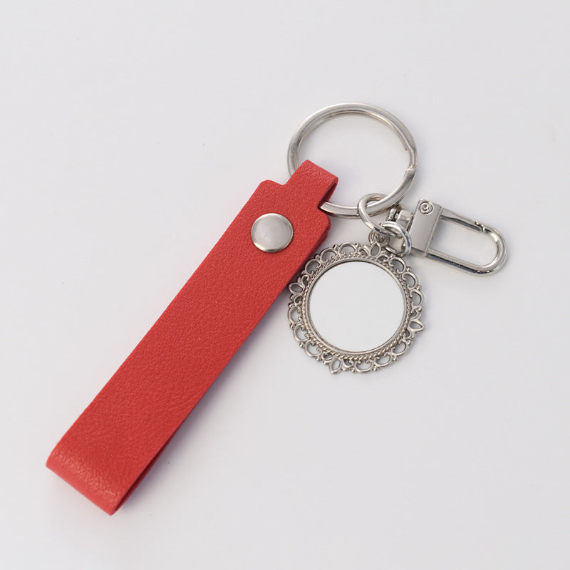 Sublimation Blank Keychains - DIY PU Leather & Rope Strap Bag Charm Keyring with Photo Frame, Heat Transfer Custom