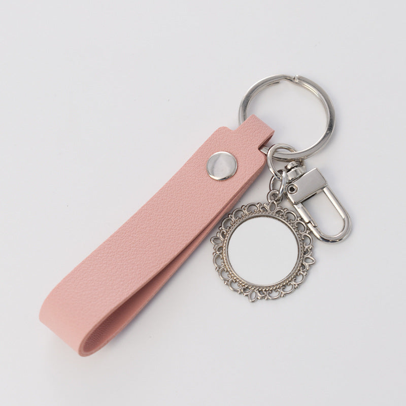 Sublimation Blank Keychains - DIY PU Leather & Rope Strap Bag Charm Keyring with Photo Frame, Heat Transfer Custom