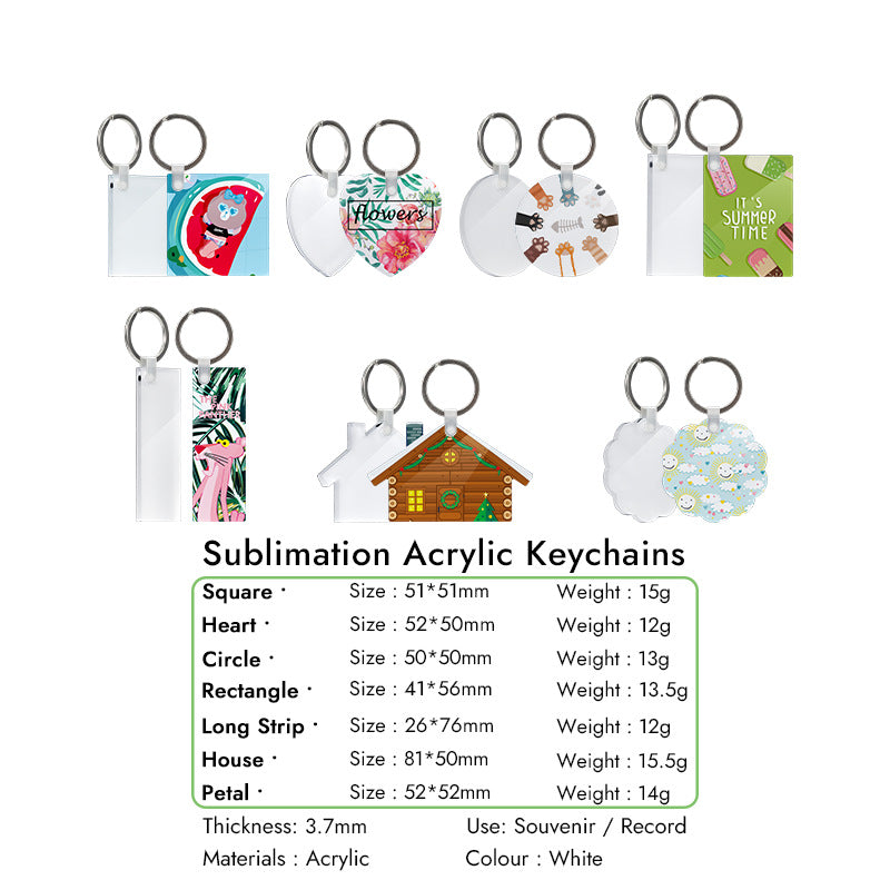 Blank acrylic sublimation keychains assorted shapes