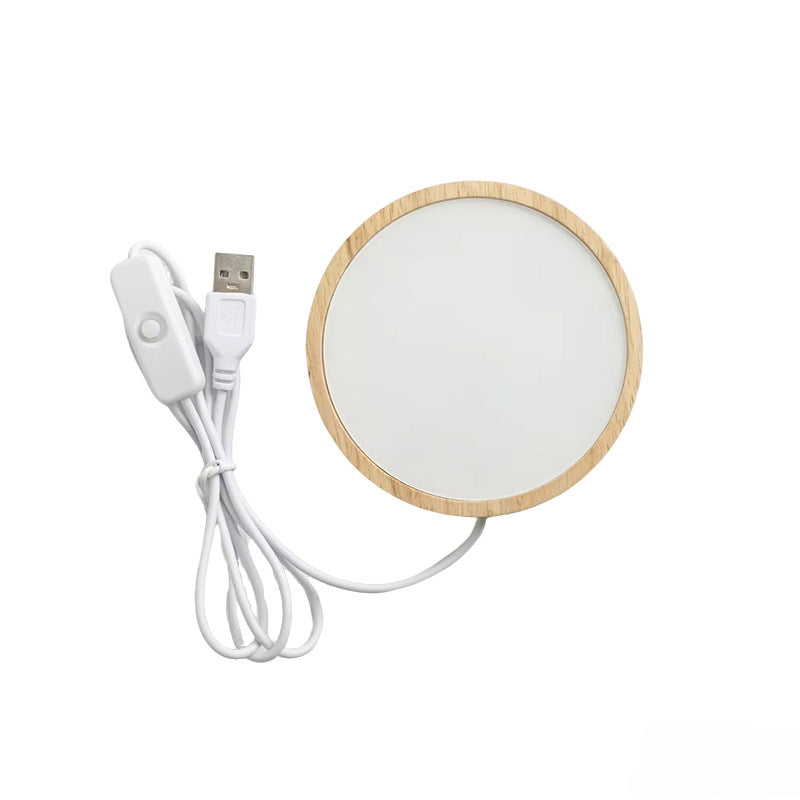 Sublimation Blank Wooden LED Night Light - USB Powered Heat Transfer Base with PET Sheet, DIY Custom (Round & Square)