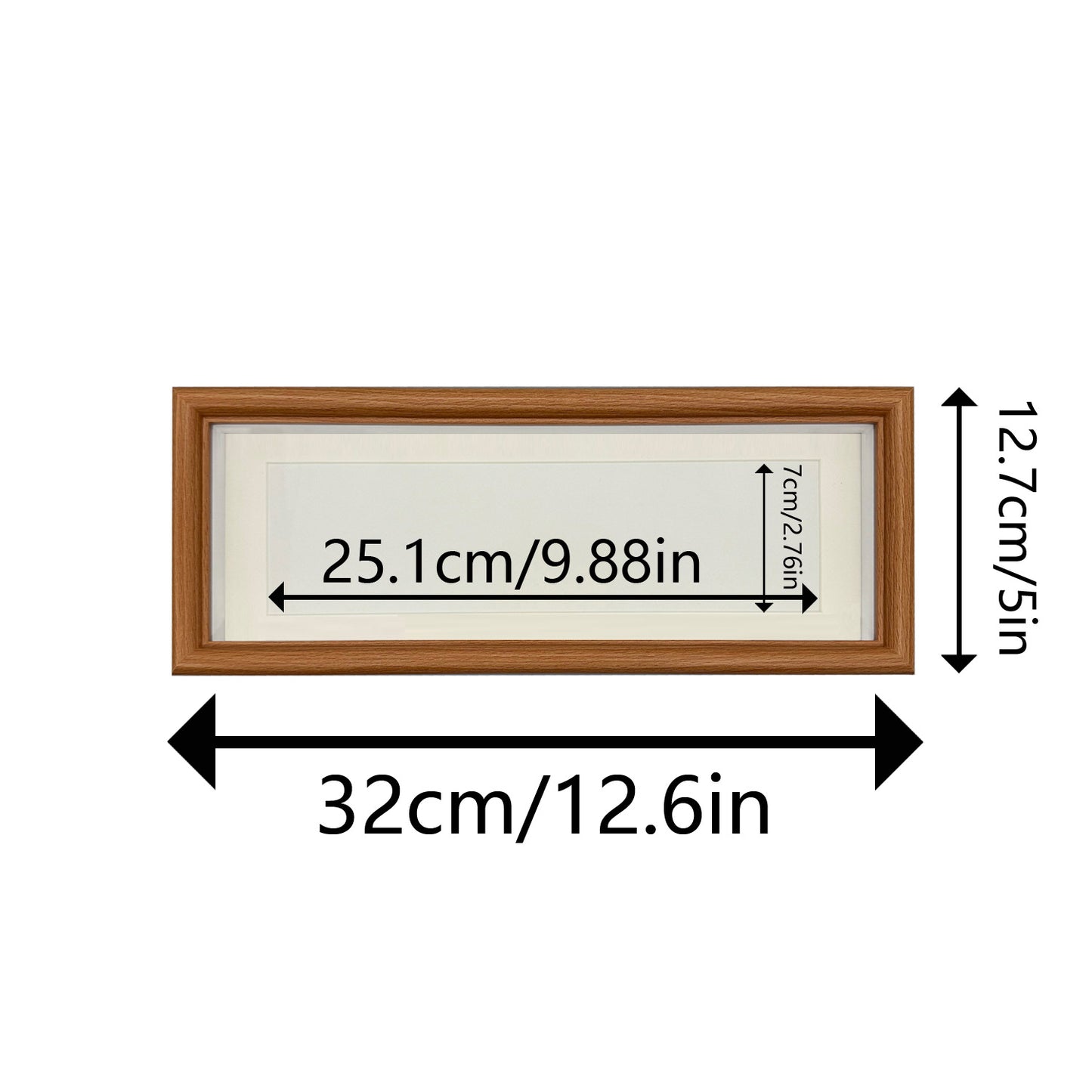 Walnut wood rectangular frame dimensions and display area