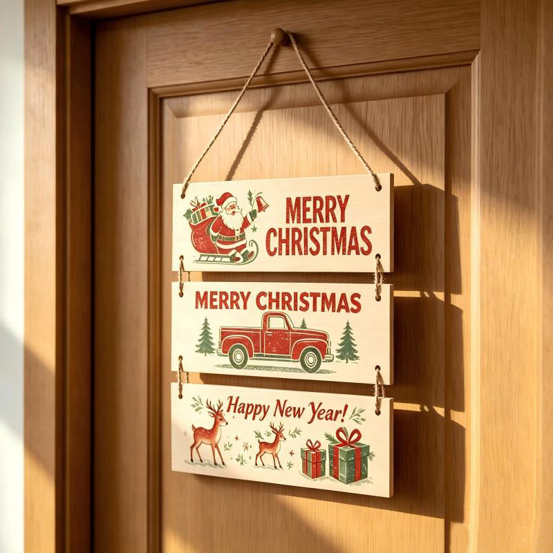 Sublimation Blank Wooden Door Hanger - 3-Tier Basswood Sign with Hemp Rope, DIY Double-Sided Printing