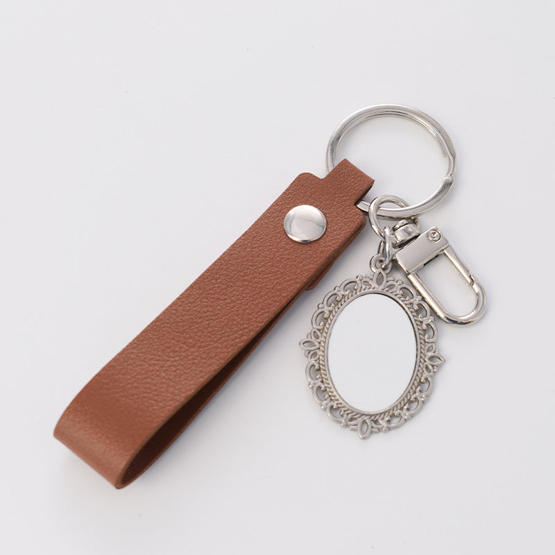Sublimation Blank Keychains - DIY PU Leather & Rope Strap Bag Charm Keyring with Photo Frame, Heat Transfer Custom