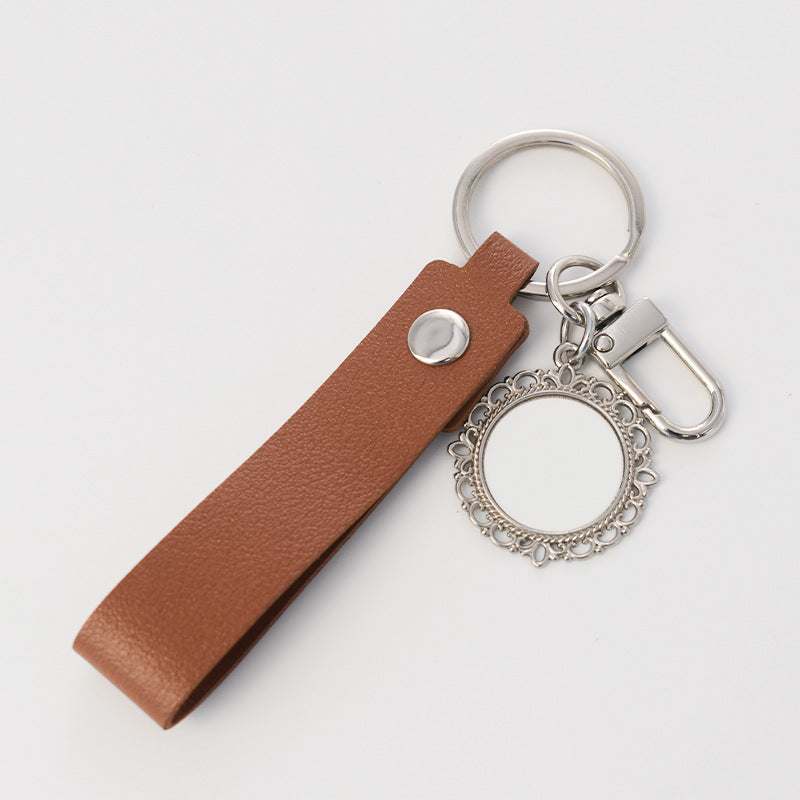 Sublimation Blank Keychains - DIY PU Leather & Rope Strap Bag Charm Keyring with Photo Frame, Heat Transfer Custom