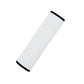 Blank white polyester seat belt cover standing upright, showing the black velcro edges