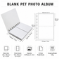 PET photo album size guide with 40-photo capacity and shipping weight