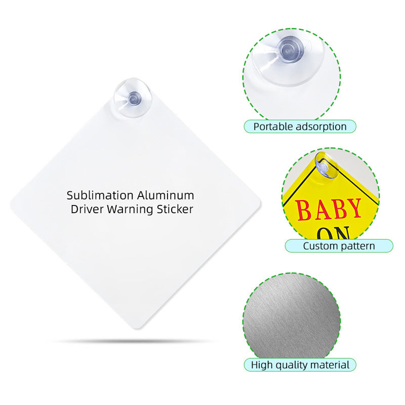 Blank aluminum warning plate with feature callouts: portable suction mount, custom pattern, quality material
